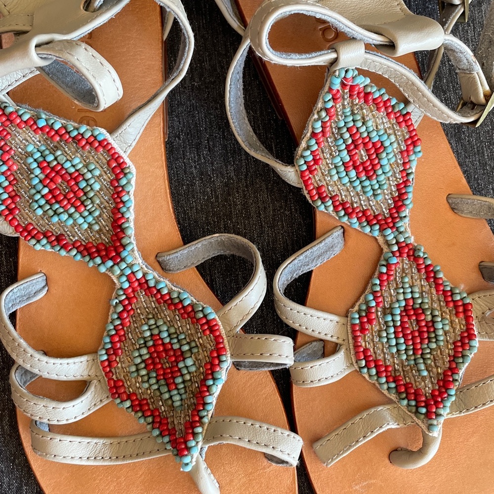 Cocobelle sandals beaded 40/9 Leather embellished aztec beads party vacation - Picture 6 of 7